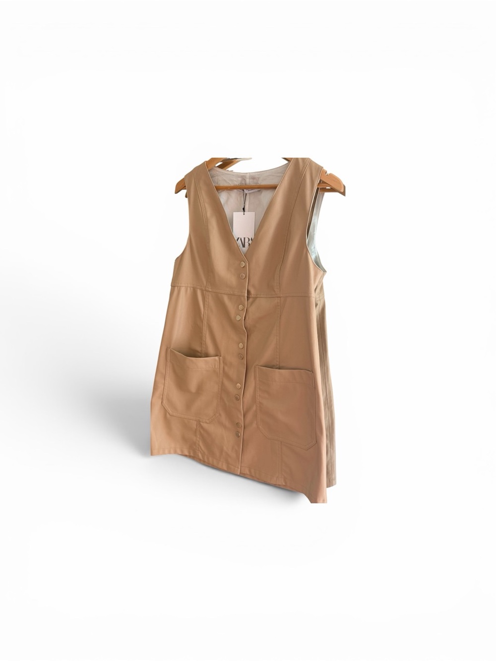 Zara Cream V-Neck Faux Leather Dress